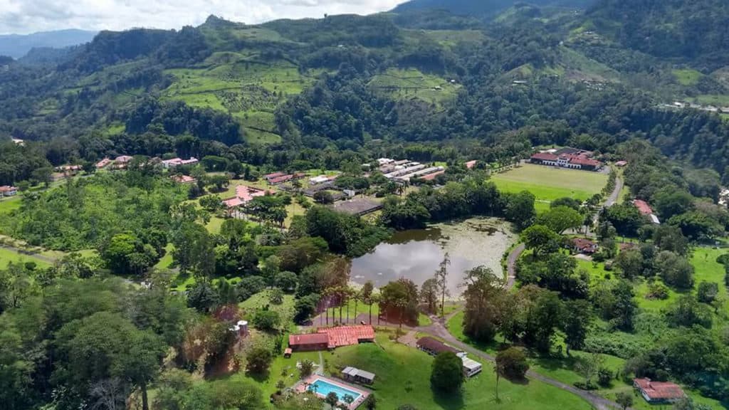 A bird's eye view of a resort in the mountains of Costa Rica.